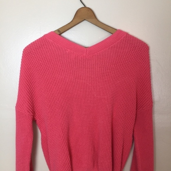 [BP.] Small Pink Knit Knotted Front Deep V-Neck Sweater - Picture 8 of 8